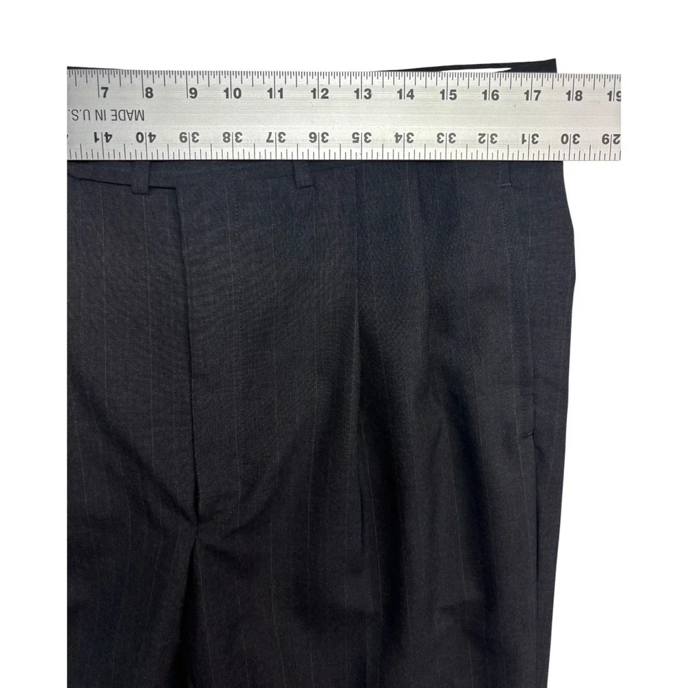 vtg 90s USA Made 40R 34x32 Charcoal Pinstripe 2pc Pant Suit Pleated High Waisted